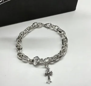 Heart Bracelet Cross Charms Men Silver Plated Chain & Link Copper Alloy Vintage Fashion Hip hop Jewelry Gift Part