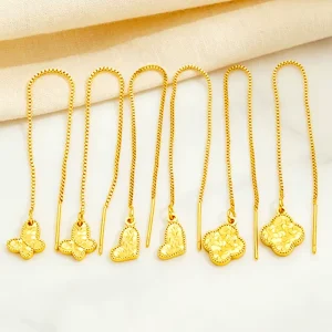 Heart Butterfly Design 24K Gold Plated Crystal Long Dangle Drop Earrings Women’s Gift