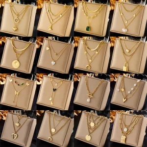 Heart Butterfly Pearl Pendant Necklace Stainless Steel Waterproof Non fading Charms Necklace for Women