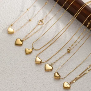 Heart Choker Necklace Stainless Steel Plated Link Chain Collarbone Accessory Women Fashion