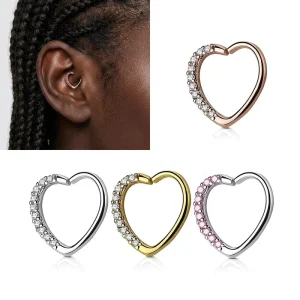 Heart Daith Piercing Surgical Steel Clicker Heart Hinged Segment Ring Cartilage Earring Fashion Body Jewelry for Women Men