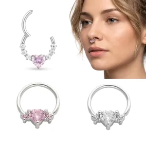 Heart Hoop Hinged Segment Ring Nose Rings Lip Piercing Ear Stud Rings Body Piercing Jewelry