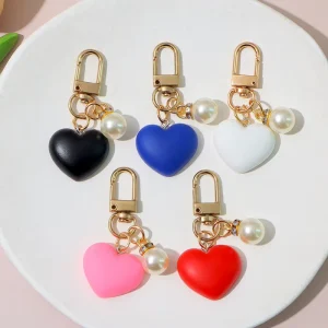 Heart Keychain Cute 3D Heart Keychain Earphone Case Bag Pendant Keyrings for Couple Friend Gift