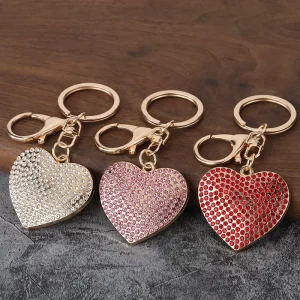 Heart Keychain Rhinestone Crystal Pendant Couple Bag Charm Gift for Women Car Keys Factory Supply