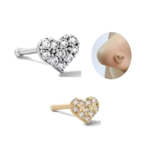 Heart Nose Nostril 20G L Shaped Nose Ring Stainless Steel Piercing Fashion Body Jewelry for Women Men