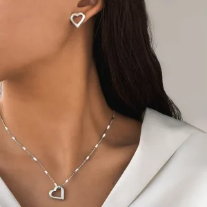 Heart Pendant Necklace and Earrings Set for Women Waterproof Ladies Accessories Fashion Jewelry Gifts