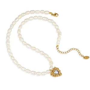 Heart Pendant Pearl Necklace Stainless Steel Jewelry 18K Gold Plated Fashion Jewellery for Women
