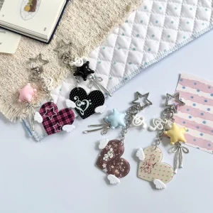 Heart Polka Dot Retro Wings Music Symbol Vintage Keychain Angel Wings Bag Charm