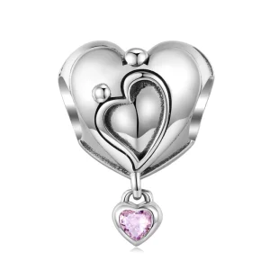 Heart Shape Charm with Zircon Dangle 925 Sterling Silver Beads for Jewelry Making Fit DIY Original Designer Bracelet Women