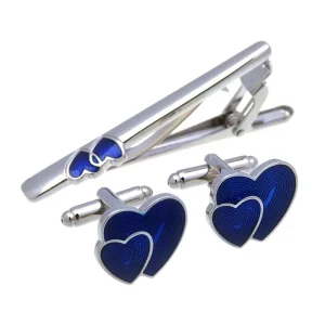 Heart Shape Elegant Cufflinks Tie Clips Custom Mens Suit Shirt Fashion Accessory Tie Pin Wedding Tuxedo Trendy Jewelry