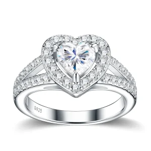 Heart Shape Moissanite Ring 925 Sterling Silver Anti Tarnish Halo Sparkling Gemstone Jewelry for Women Engagement Fashion Ring