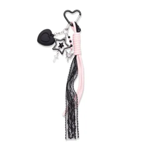 Heart Shape Personal Safety Alarm Keychain Black Heart Star Lace Pink Tassel Pendant Portable Emergency Bag Charm for Women