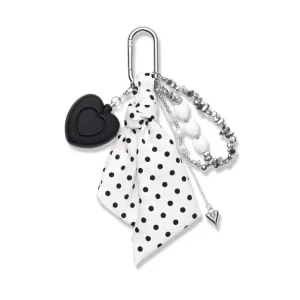 Heart Shape Personal Safety Alarm Keychain Black Polka Dot Scarf Tassel Portable Emergency Loud Sound Bag Charm for Women