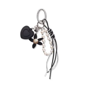 Heart Shape Personal Safety Alarm Keychain Black Star Pearl Tassel Portable Emergency Loud Sound Bag Charm for Women