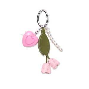 Heart Shape Personal Safety Alarm Keychain Pink Flower Leaf Pearl Tassel Pendant Portable Emergency Bag Charm for Women