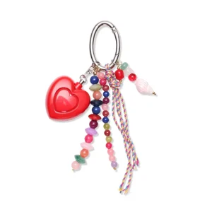 Heart Shape Personal Safety Alarm Keychain Red Heart Colorful Beads Portable Emergency Loud Sound Bag Charm for Women