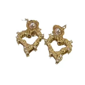 Heart Shape Women’s Drop Earrings Imitation Pearl Zinc Alloy Vintage