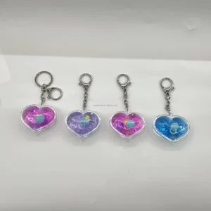 Heart Shaped Liquid Quicksand Keychain Acrylic Floating with Charm OEM Available Decoration Accessories