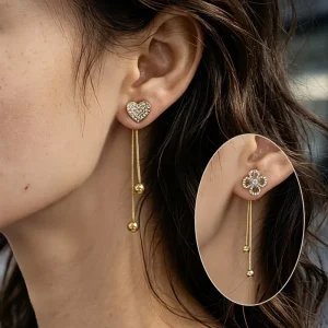 Heart Shaped Niche Design Tassels Earrings Diamonds Inlay 18K Gold Plated Stainless Steel Highend Fashion Jewelry
