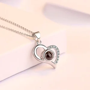 Heart Shaped Projection Pendant Necklace Memory Design Short Clavicle Chain