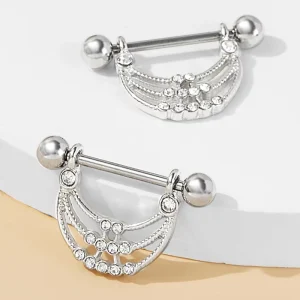 Heart Shaped Stainless Steel Nipple Rings Non Piercing Rhinestone Lock Personalized Fashion Jewelry for Engagement Gift Wedding