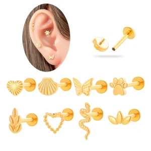 Heart Snake Helix Earlobe Earring ASTM F136 Titanium Internally Thread Cartilage Earrings Tragus Labret Piercing Jewelry