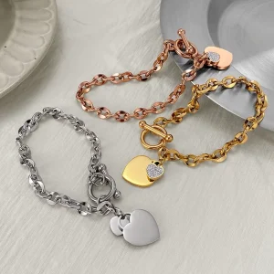 Heart Stainless Steel Bracelets Women Accessories Jewelry Zircon Luxury Waterproof Hypoallergenic Jewellery ALN26010001