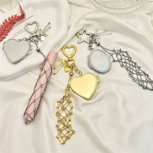 Heart Star Bag Pendant Stainless Steel Gold and Silver Mesh Bag Pendant Keychain Lipstick Mesh Bag