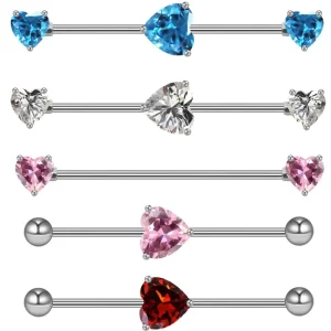 Heart Zircon Prong Set Industrial Piercing Stainless Steel Ear Stud Rings Ear Piercing