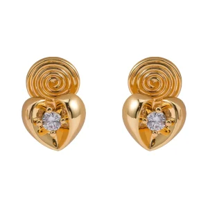 Heart Zircon Stud Earrings S925 Sterling Silver Gold Plated Hypoallergenic Minimalist Women Daily Fine Jewelry
