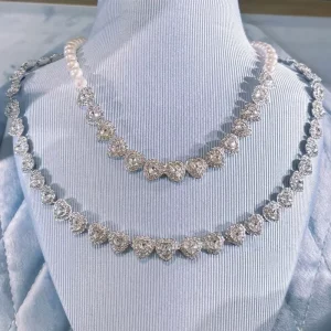 Heart shaped Full Diamond Pearl Necklace Women’s Light Luxury Heart shaped All match Clavicle Chain