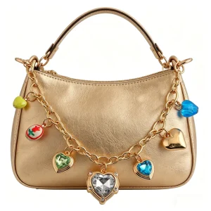 Heart-shaped Gemstone Flower Bag Charm Chain with Multi-Color Rhinestone Charms Keychain Handbag Decoration Accessory for Women