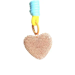 Heart-shaped Rhinestone Keychain Braided Rope Pendant Premium Bag Charm Multi-color Fashion Phone Strap