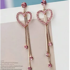 Heart-shaped Tassel Earrings Valentine’s Day Zircon Long Earrings Women