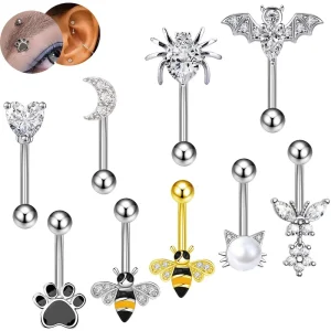 Heart-shaped Zircon Bat and Spider Piercing Jewelry Cartilage Studs and Eyebrow Studs