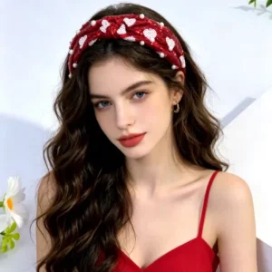 Heart shaped sequin bow hair band with shiny heart pattern cute festive hair accessory suitable for women
