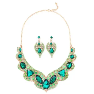 Heavy Designs Crystals Jewelry Wedding Party Necklace Earrings Set Handmade Fashion Trendy Gold Silver Plated Stainless Steel