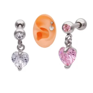 Helix Piercing Crystal Ear Piercing Jewelry Heart Dangle Tragus Cartilage Earrings Stud