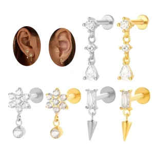 Helix Piercing Stainless Steel Jewelry Labret Piercing Lip Stud Rings Flat Back Earring Dangle Tragus Cartilage
