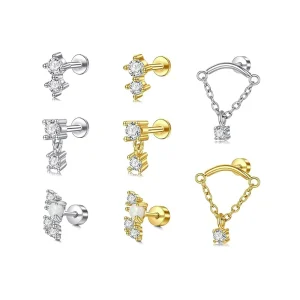 Helix Tragus Cartilage Piercing Flat Back Earring Push Pin Ear Piercing Stud Fashion Body Jewelry for Women Men