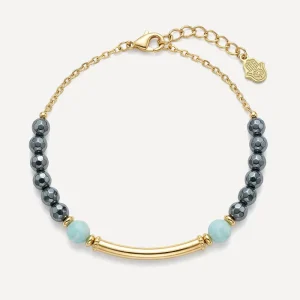 Hematite Amazonite Smile 18K Gold Plated Brass Bracelet Magnetic Balance Jewelry OEM ODM Low MOQ