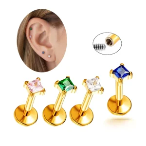 Hengsen Basic Model Style Tragus Earring ASTM F136 Titanium Zircon Internally Thread Cartilage Piercing Jewelry Flat Back Labret