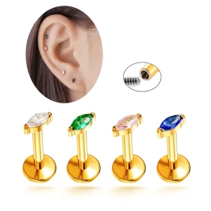 Hengsen Fashion Tragus Earrings G23 Titanium Internal Thread Helix Earlobe Piercing Jewelry Cartilage Lip PIERC Flat Back Labret