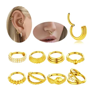 Hengsen Jewelry New Design Cartilage Earrings Hypoallergenic Stainless Steel Zircon Nose Rings Adjustable Clicker Setpum Hoop