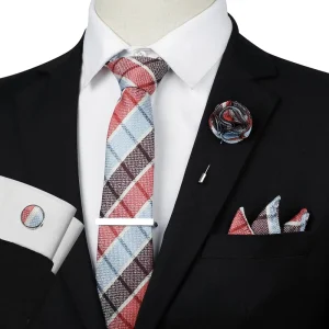 Hi Tie Polyester Mens Tie Set With Pocket Square Cufflinks Silver Tie Clip Set Necktie for Prom Wedding Formal