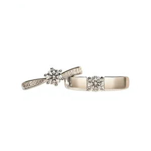 High Carbon Copper Natural Stone Wedding Engagement Ring Pair Silver Plated Simulated