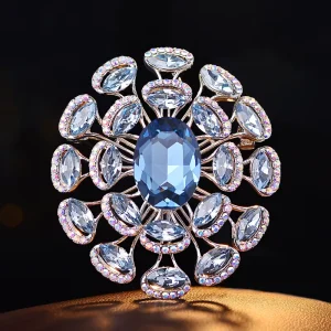 High End Blue Crystal Flower Brooch Festival Gift Fashion Personality Suit Coat Pin Accessories