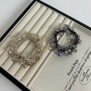 High End Crystal Beaded Geometric Circular Design Hair Ring Headband Women’s New Elegant Bun Hair Tie Ponytail Hair Rope