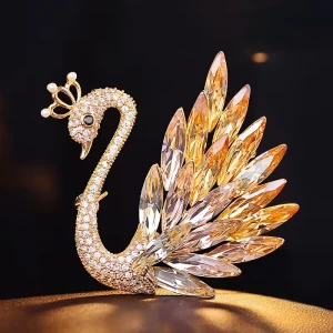 High End Crystal Crown Swan Brooch Women’s Festival Gift Fashion Luxury Animal Pin