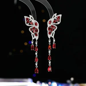 High End Elegance Fashion Dangle Earrings Butterfly Tassel EardropNeedle Brass Jewelry Ladies Dinner Earrings